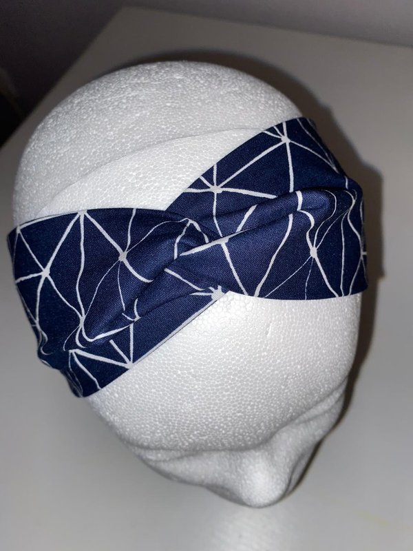 Haarband Stirnband blau weiß Muster