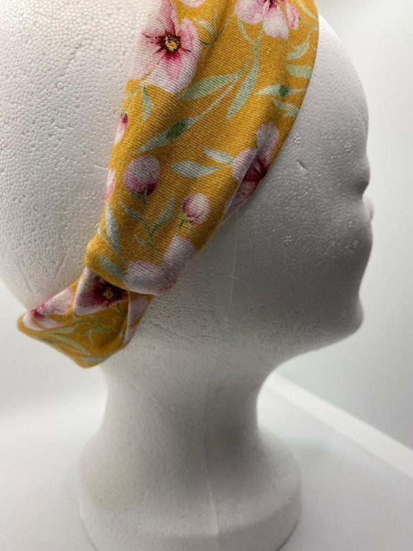 Haarband Stirnband senfgelb Blüten mit Gummi